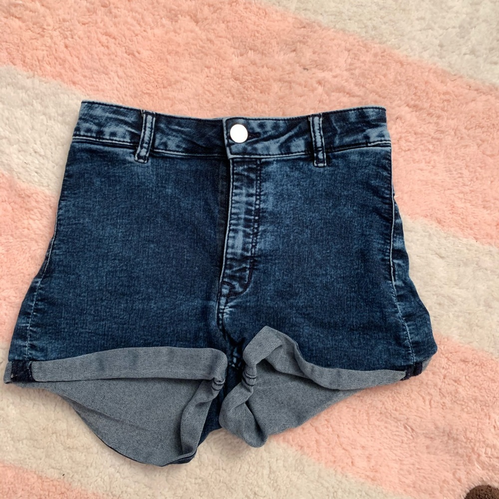 Blue denim high waisted shorts